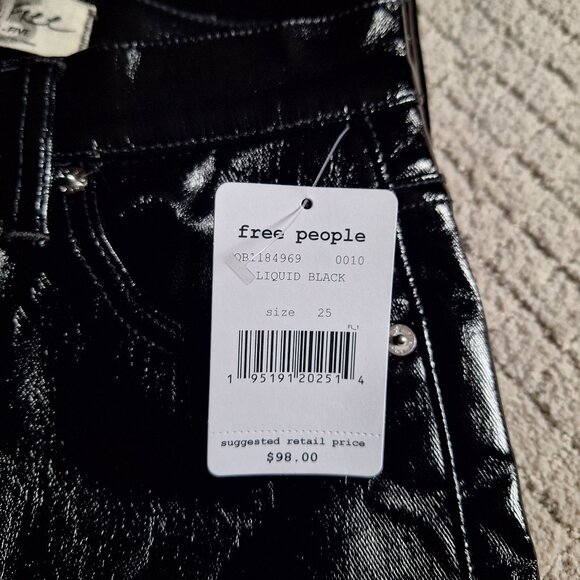FREE PEOPLE Faux leather Skinny Jeans Size US 0 - Picture 2 of 6